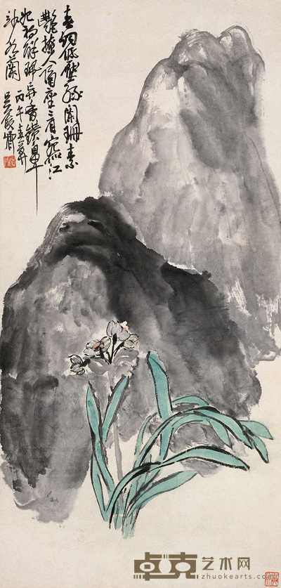 吴昌硕 1906年作 寿仙图 立轴 87.5×41.5cm